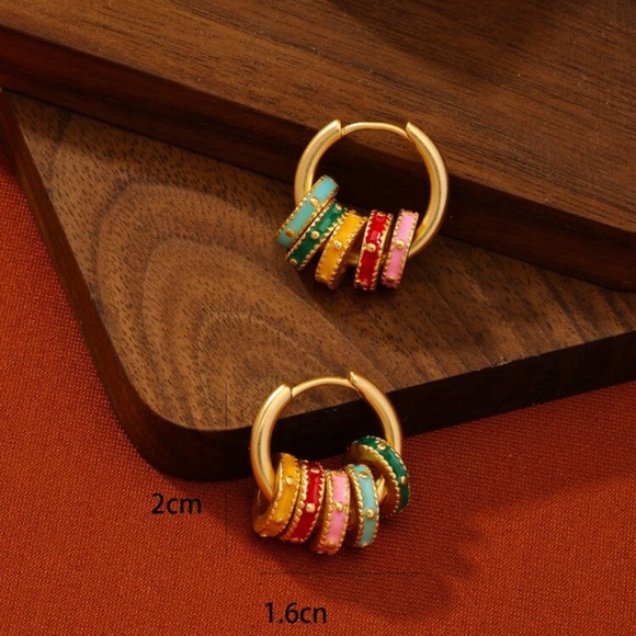 Gold and colorful enamel huggie earrings 🌈 - Picture 4 of 4